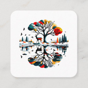 Carte De Visite Carré Cerf majestueux dans la forêt hivernale enneigée