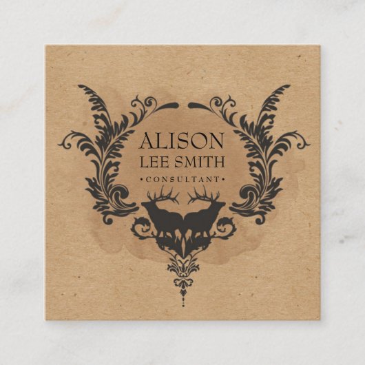 Carte De Visite Carré Cerfs et ornements (Devant)