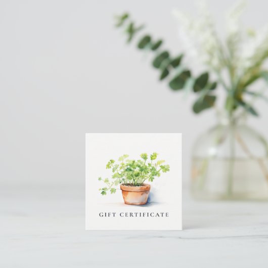 Carte De Visite Carré Certificat-cadeau de persil à herbe pointue (Debout devant)