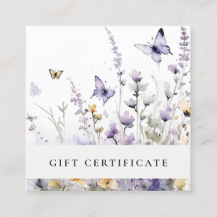 Carte De Visite Carré Certificat-cadeau pour papillon Fleur sauvage Lila
