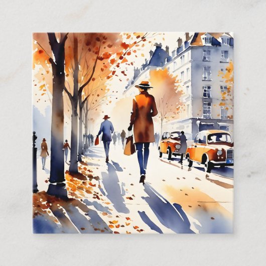 Carte De Visite Carré Cette aquarelle d'art urbain est un automne s (Devant)