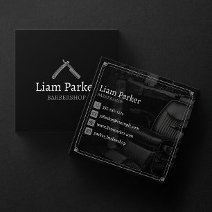 Carte De Visite Carré Chaise de salon de coiffure noir Photo Salon vinta