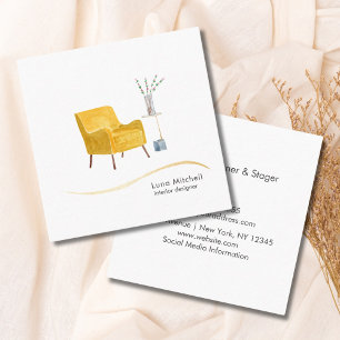 Carte De Visite Carré Chaise moderne aquarelle, table d'appoint, concept
