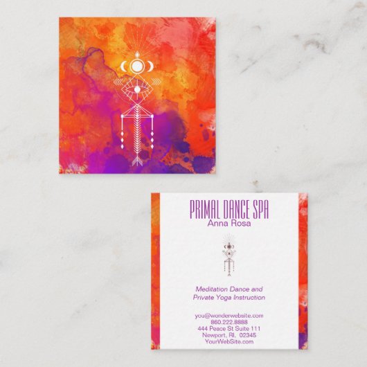 Carte De Visite Carré Chaman pourpre orange tribal principal d'Aztèque (Devant / Derrière)