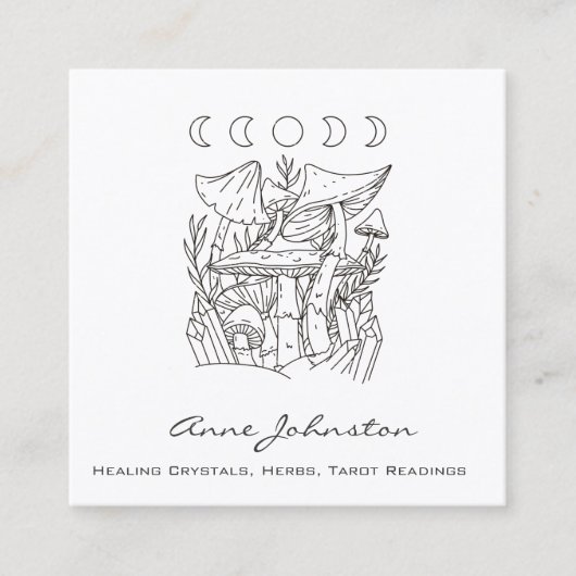 Carte De Visite Carré Champignons, lunes et cristaux (Devant)