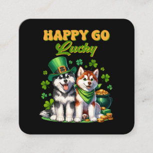 Carte De Visite Carré Chanceux Toutou Husky Mignon Saint-Patrick
