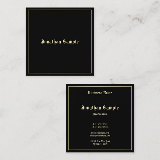 Carte De Visite Carré Charmant or Vieux script anglais élégant Plain (Devant / Derrière)