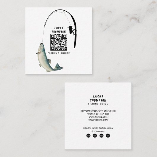 Carte De Visite Carré Chartes de guide de pêche professionnelle Code QR (Devant / Derrière)