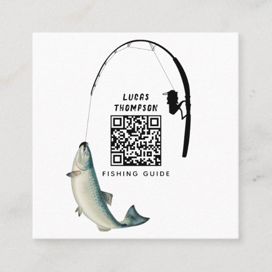 Carte De Visite Carré Chartes de guide de pêche professionnelle Code QR (Devant)