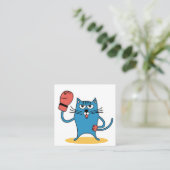 Carte De Visite Carré Chat avec gants de boxe (Debout devant)