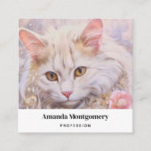 Carte De Visite Carré Chat blanc élégant en or et diamants (Devant)