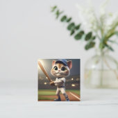 Carte De Visite Carré Chat De Baseball Drôle, (Debout devant)