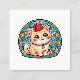 Carte De Visite Carré Chat marocain Kawaii mignon avec autocollant Tarbo