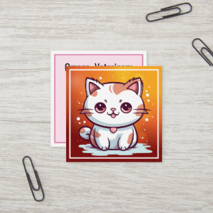 Carte De Visite Carré Chat Mignon de Style Kawaii Clipart