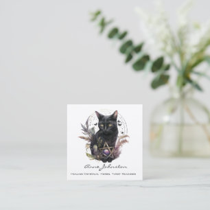 Carte De Visite Carré Chat noir à l'aquarelle et pentagramme 