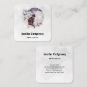 Carte De Visite Carré Chat noir devant une Pleine lune magique (Devant / Derrière)