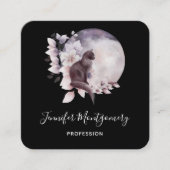 Carte De Visite Carré Chat noir devant une Pleine lune magique (Devant)