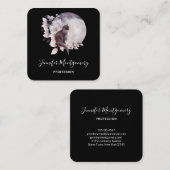 Carte De Visite Carré Chat noir devant une Pleine lune magique (Devant / Derrière)