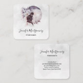 Carte De Visite Carré Chat noir devant une Pleine lune magique (Devant / Derrière)