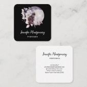 Carte De Visite Carré Chat noir devant une Pleine lune magique (Devant / Derrière)
