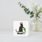 Carte De Visite Carré Chat Noir Drôle Poussant Arbre De Noël Sur Chat Ch (Debout devant)