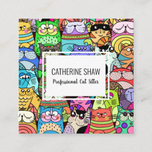 Carte De Visite Carré Chat Sitter mignon animal de compagnie Doodle Mod