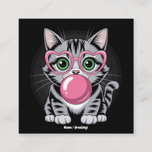 Carte De Visite Carré Chaton Mignon Qui Mange de la Gomme et Fait des Bu