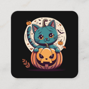 Carte De Visite Carré Chats et citrouilles pour un joyeux Halloween !