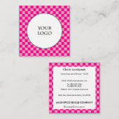 Carte De Visite Carré Chaud rose Chèque Motif et gros logo (Devant / Derrière)
