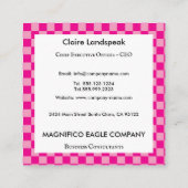 Carte De Visite Carré Chaud rose Chèque Motif et gros logo (Dos)