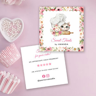 Carte De Visite Carré Chef Kitten Bakery Thank you