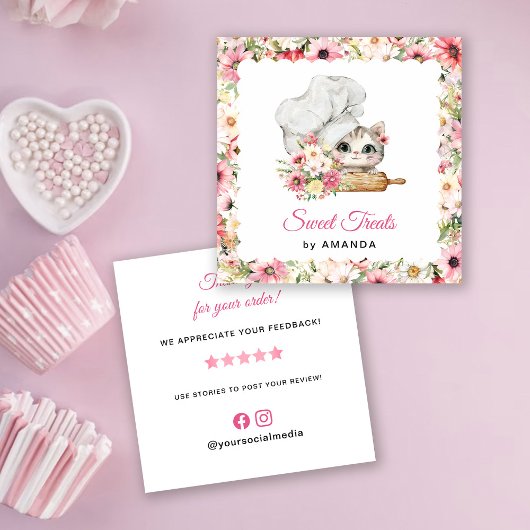 Carte De Visite Carré Chef Kitten Bakery Thank you