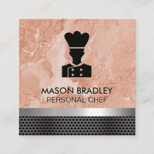 Carte De Visite Carré Chef   Marbre orange   Découpe métallique