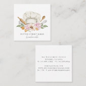 Carte De Visite Carré Chef pâtissier Aquarelle Chef Casquette Ustensiles (Devant / Derrière)