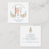 Carte De Visite Carré Chef pâtissier Baker Aquarelle Outils Baker (Devant / Derrière)