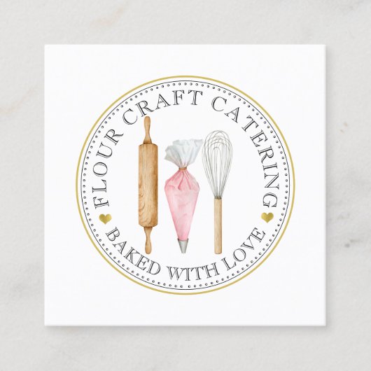 Carte De Visite Carré Chef pâtissier Dessert Traiteur Baker's Tools (Devant)