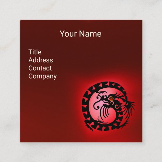 Carte De Visite Carré CHÊNE BLANCHE NOIR DRAGON ROUGE RUBY Gemstone (Devant)