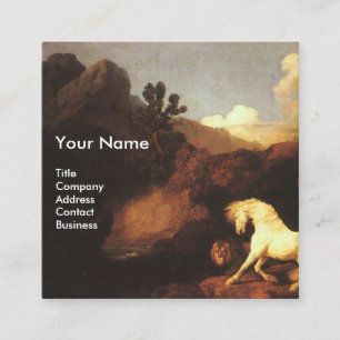 CARTE DE VISITE CARRÉ CHEVAL BLANC ET LION / SYMBOLE VÉTÉRINAIRE CADUCUS