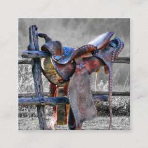 Carte De Visite Carré Cheval Saddle Sur Corral Fence Western