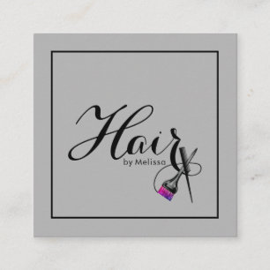 Carte De Visite Carré Cheveux modernes par nom QR Code Social Media Grey