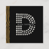 Carte De Visite Carré Chic Black Gold Diamond Initial D Monogramme QR Co (Devant)