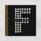 Carte De Visite Carré Chic Black Gold Diamond Initial F Monogramme QR Co (Devant)