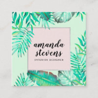 Chic cadre argent menthe vert aquarelle tropicale