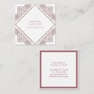 Carte De Visite Carré Chic Elegant Blanc et Rose Gold MANDALA