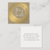 Carte De Visite Carré Chic Faux Or Brossé Glamour (Devant / Derrière)