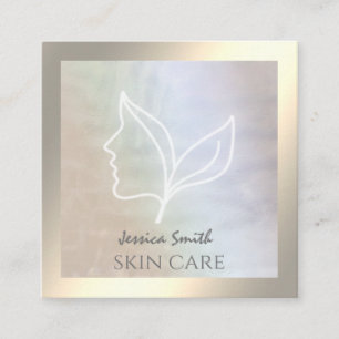 Carte De Visite Carré Chic holographique élégante fille face feuille