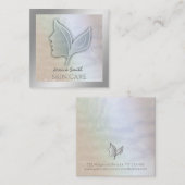 Carte De Visite Carré Chic holographique élégante fille face feuille (Devant / Derrière)