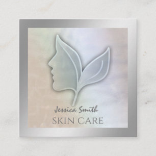 Carte De Visite Carré Chic holographique élégante fille face feuille