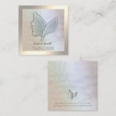 Carte De Visite Carré Chic holographique élégante fille face feuille (Devant / Derrière)