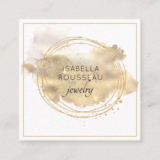 Carte De Visite Carré Chic joaillier designer Parties scintillant or Pla (Devant)